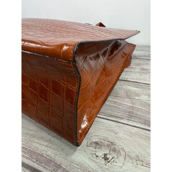 Italian Croc-Embossed Camel Brown Genuine Leather Tote bag Italy, Pristine - Picture 9 of 16